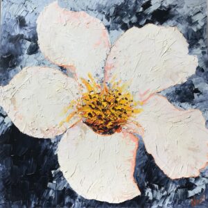White Flower on Indigo, original oil painting by Lana Swan