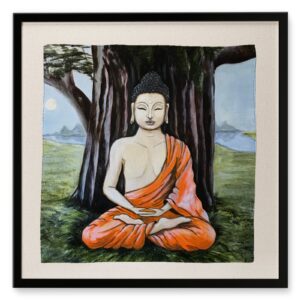 Buddha Art Framed Silk Scarf | Original Oil Painting by Lana Swan