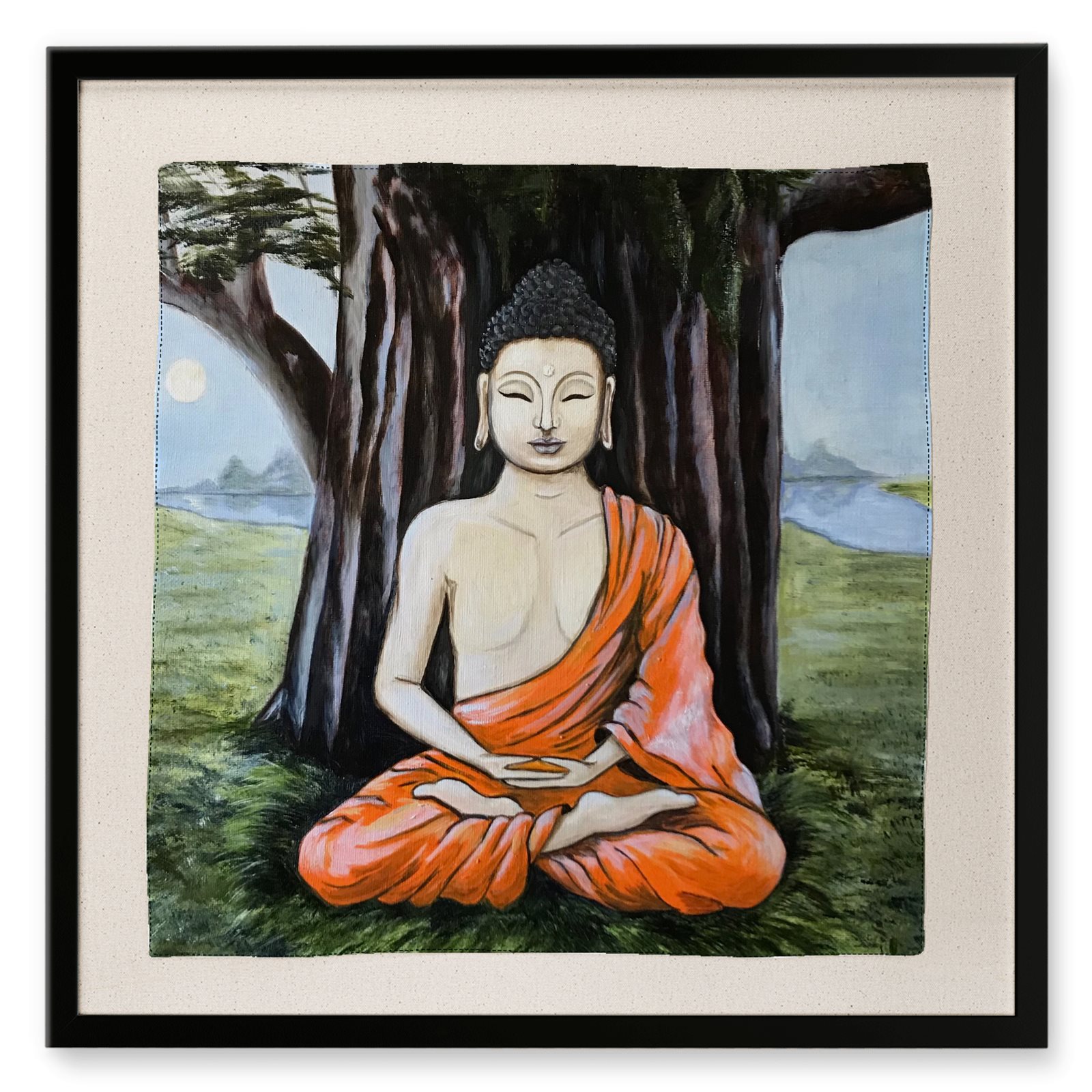 Buddha Art Framed Silk Scarf | Original Oil Painting by Lana Swan