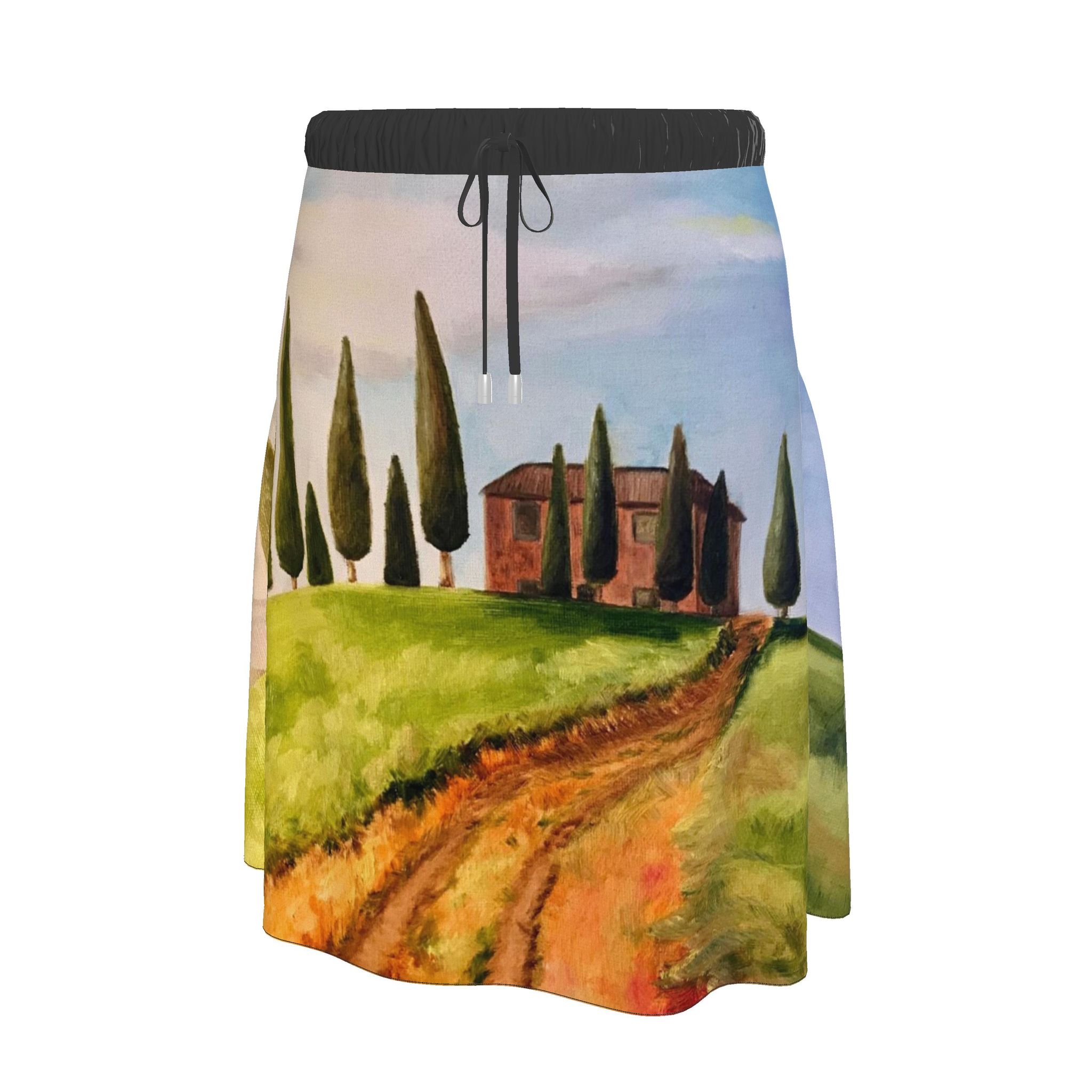 Iconic Tuscany Original Oil Painting Midi Skirt by Lana Swan