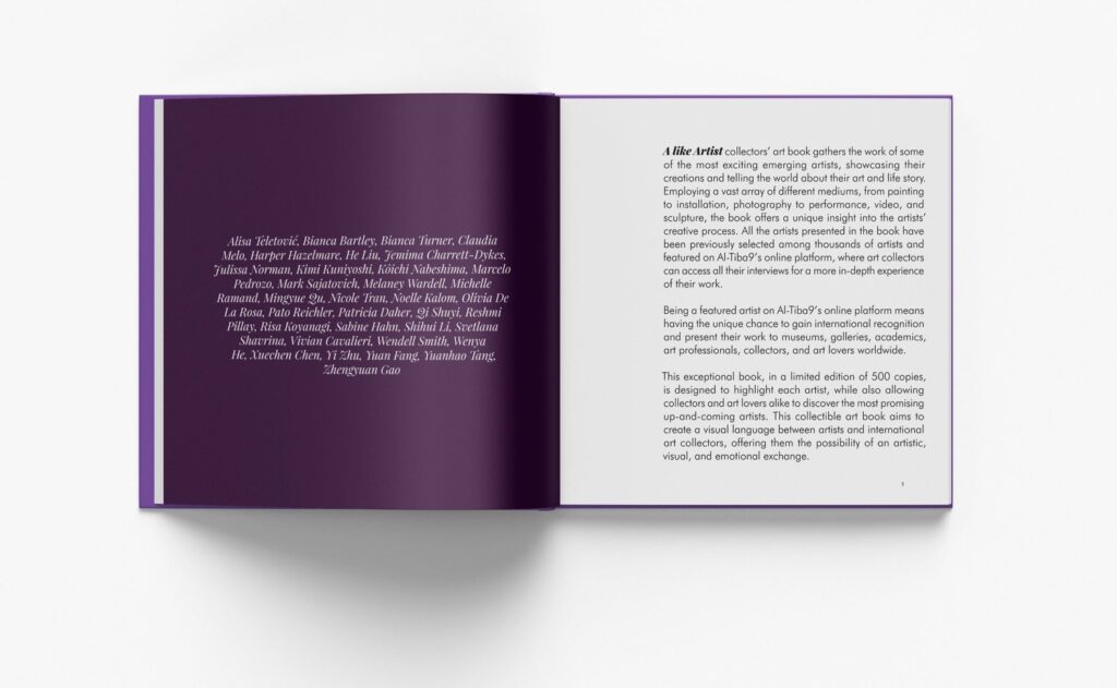 Open copy of A LIKE ARTIST Vol. 03 showing the list of featured artists, including Svetlana Shavrina