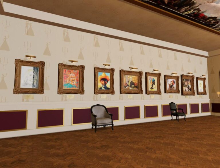 The wall of portraits in the Ballroom of the London virtual gallery