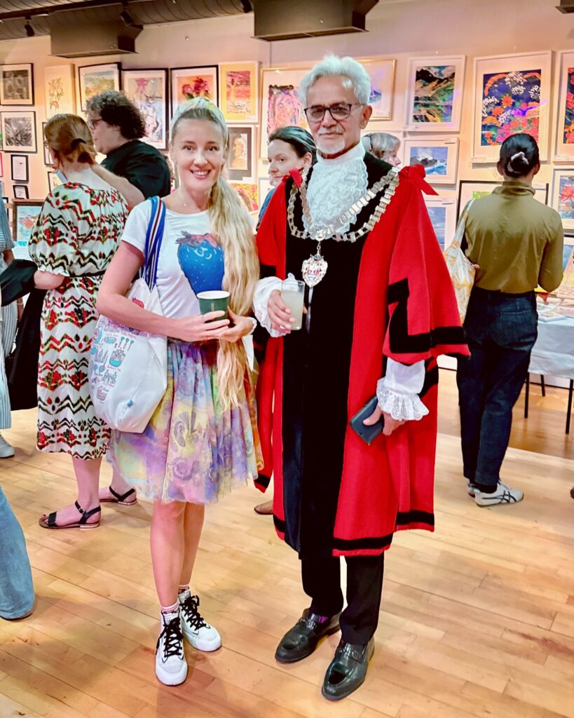 Lana Swan with Councillor Ranjit Gill, Mayor of Hounslow, at the Creative Mile Brentford opening evening, The Musical Museum, September 2026