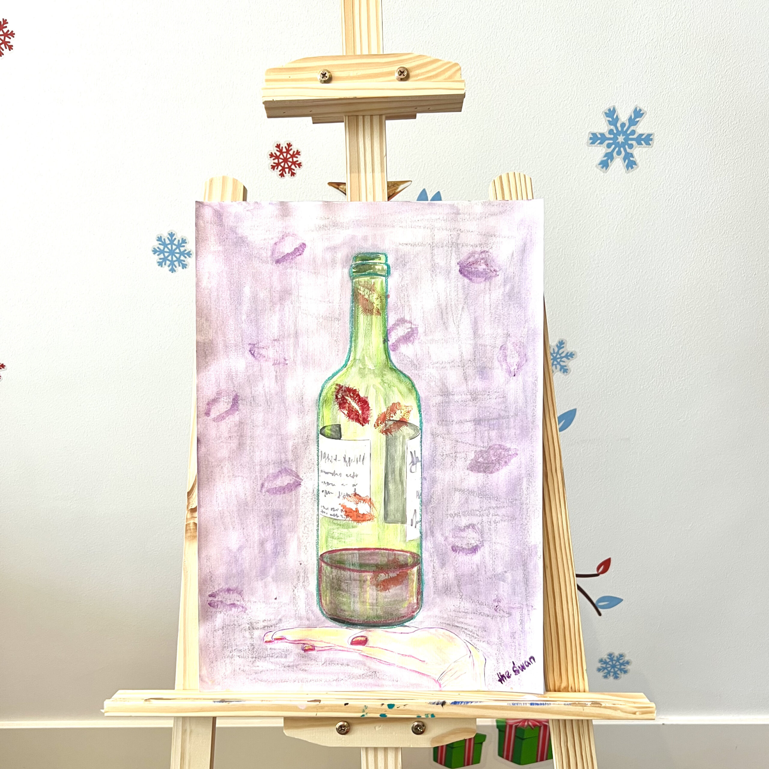 Fake Happiness by Lana Swan shown on a wooden easel