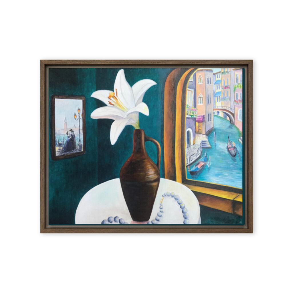 Venice, Italy | White Lily | Framed Canvas Art Print by Lana Swan