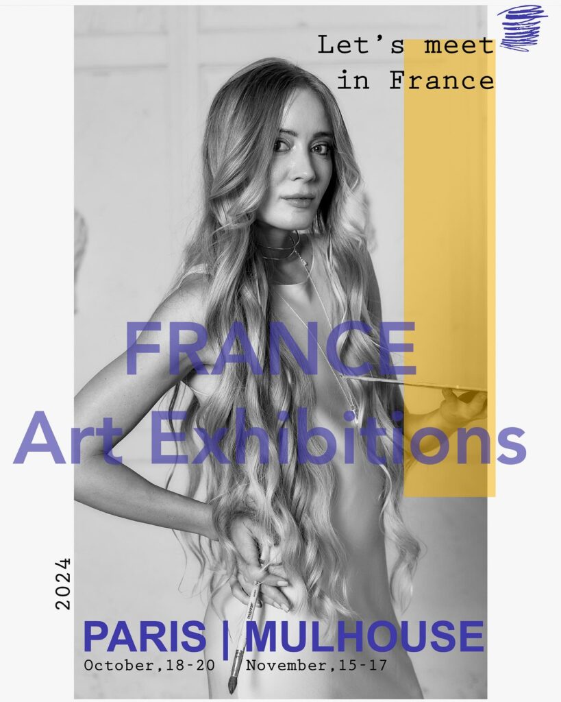 Poster announcing Lana Swan’s 2024 exhibitions in France: Paris, 18–20 October, and Mulhouse, 15–17 November