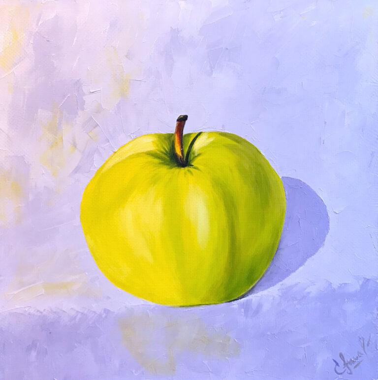 Green Apple, Oil on linen canvas, 40 × 40 cm by Lana Swan
