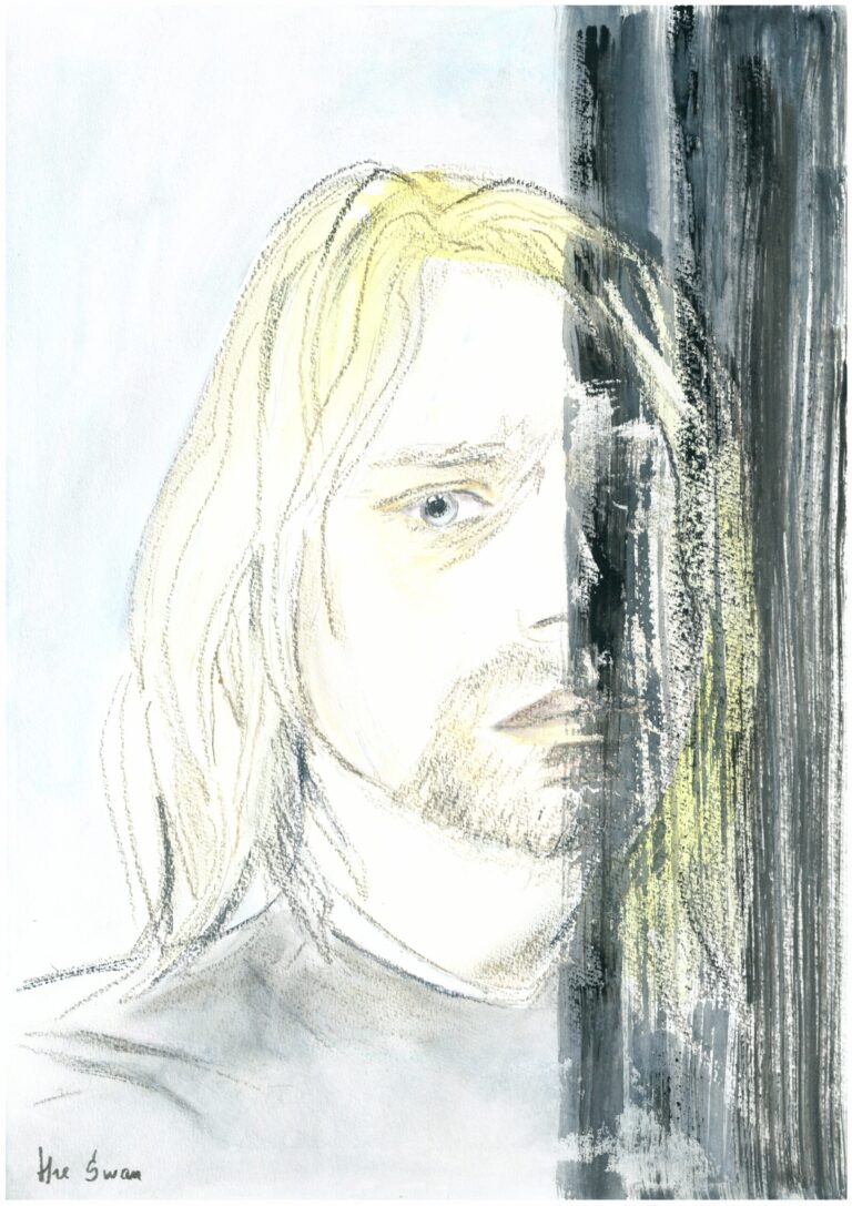 Kurt Cobain, Original watercolour and oil pastel on paper by Lana Swan