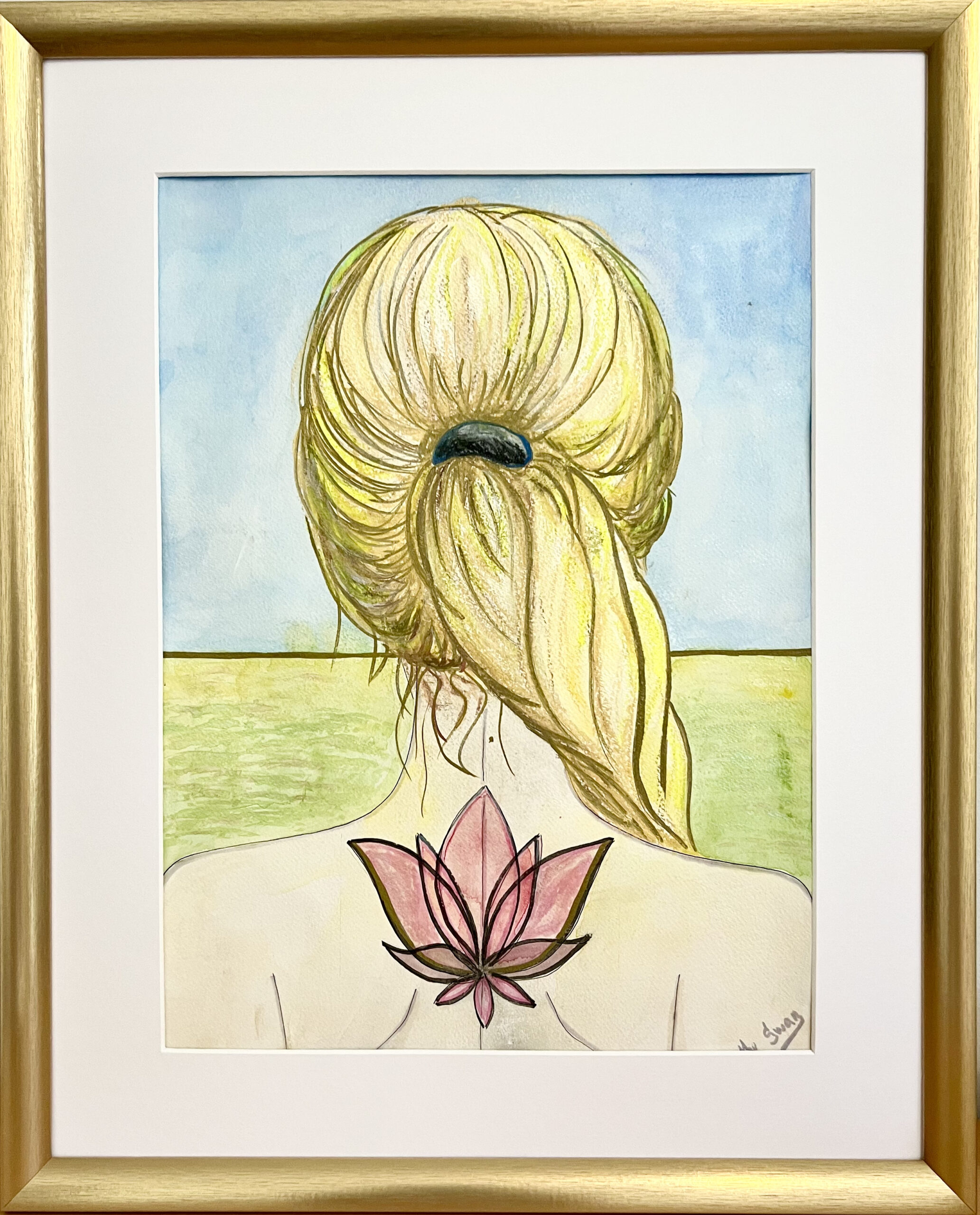 New Reality by Lana Swan presented in a gold frame with a white mount