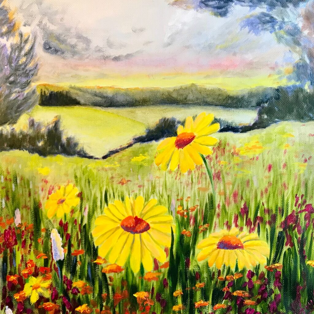 Wildflowers, original oil painting on linen canvas by Lana Swan